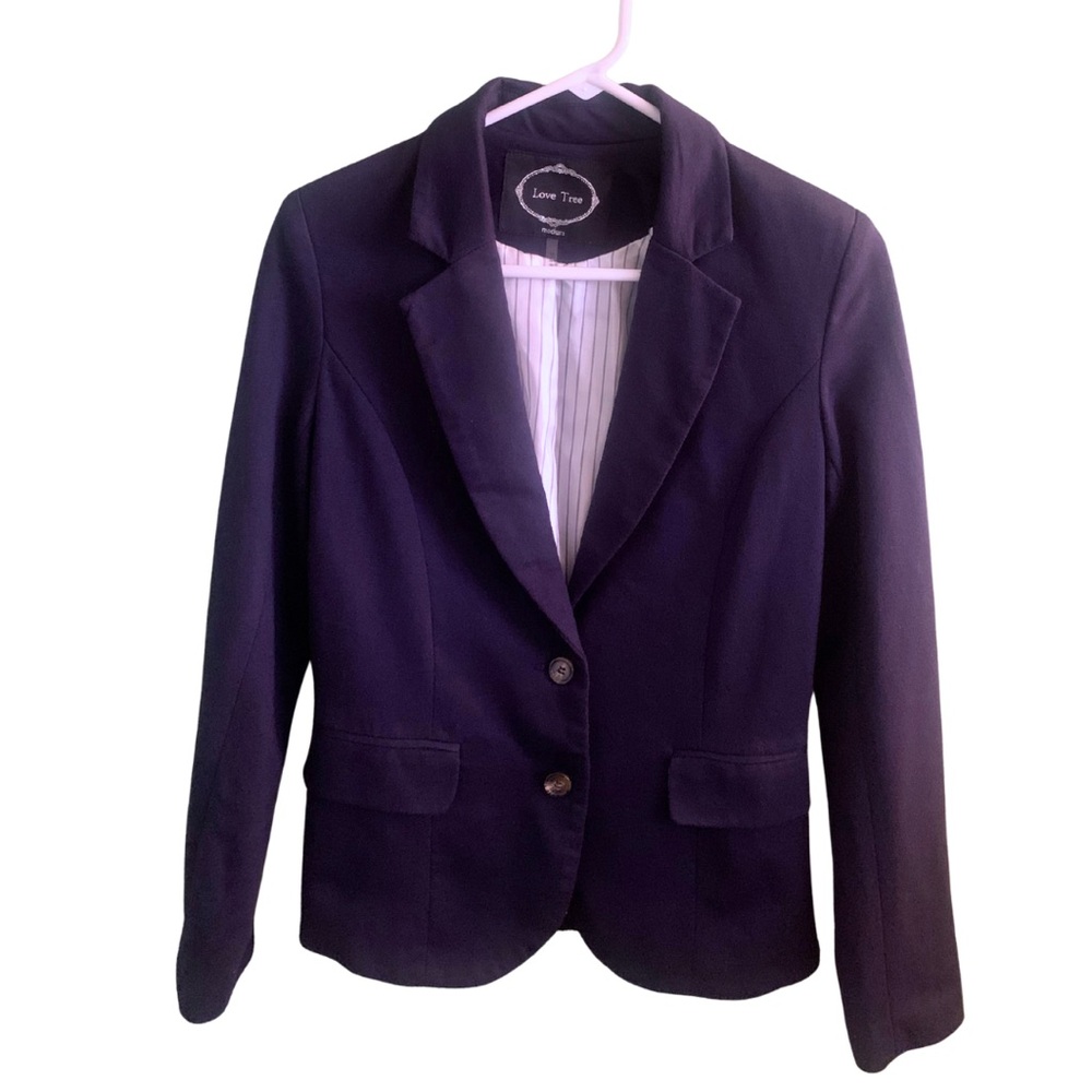 Preppy Navy Blue Cotton Elbow Patches Blazer Nautical Academia Equestrian Casual
